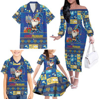 Merry Chrismukkah Family Matching Off The Shoulder Long Sleeve Dress and Hawaiian Shirt With Gnome Christmas Hanukkah - Wonder Print Shop