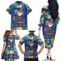 Merry Chrismukkah Family Matching Off The Shoulder Long Sleeve Dress and Hawaiian Shirt With Gnome Christmas Hanukkah - Wonder Print Shop