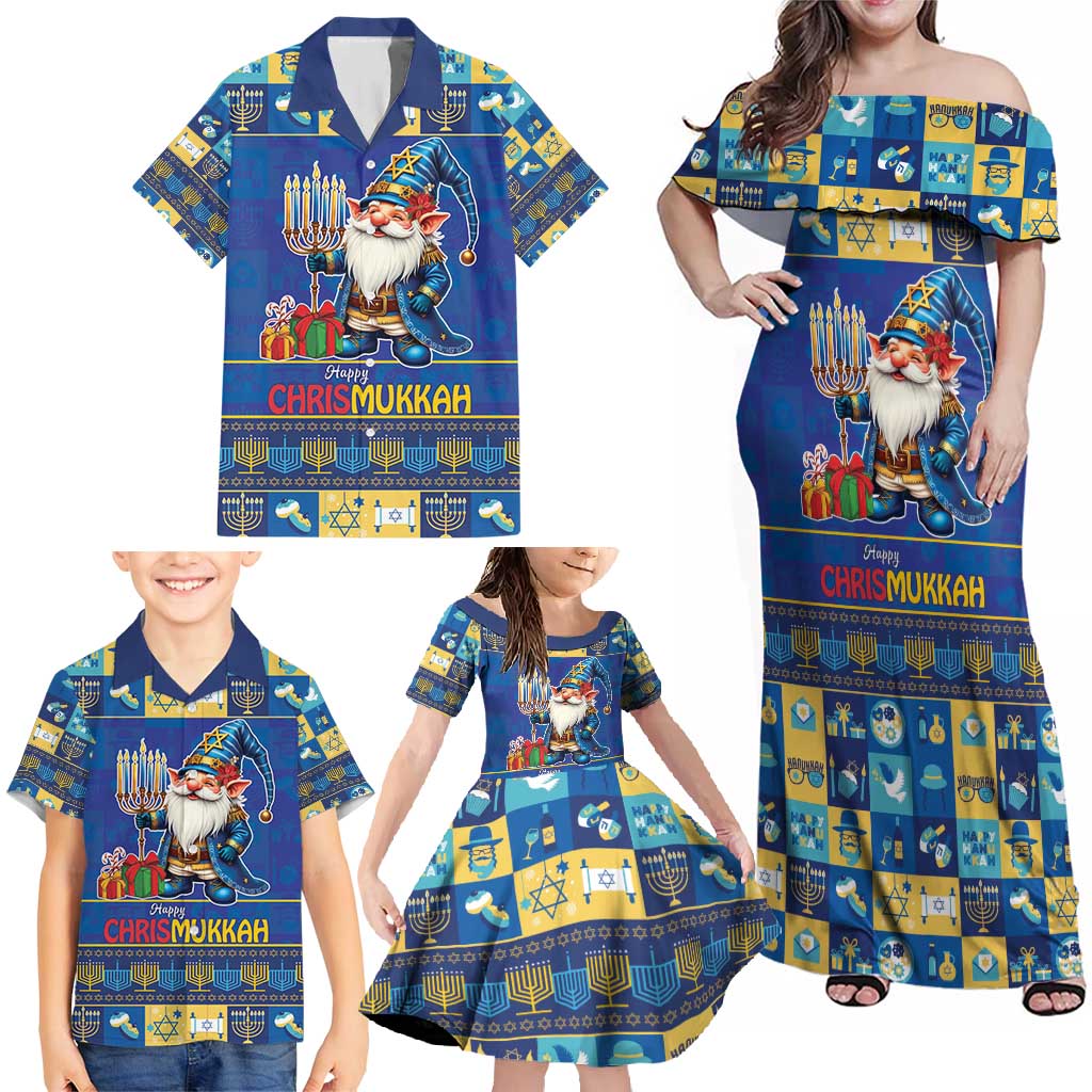 Merry Chrismukkah Family Matching Off Shoulder Maxi Dress and Hawaiian Shirt With Gnome Christmas Hanukkah LT9 - Wonder Print Shop