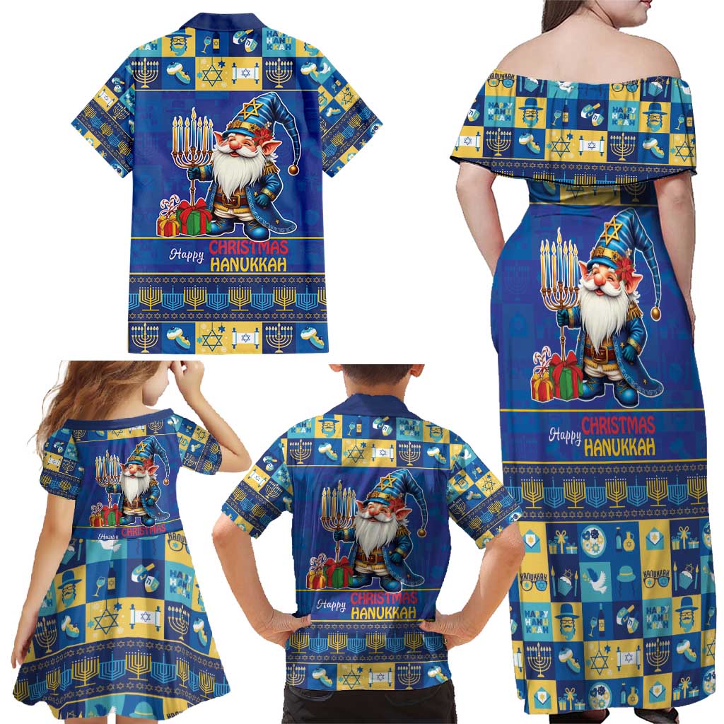 Merry Chrismukkah Family Matching Off Shoulder Maxi Dress and Hawaiian Shirt With Gnome Christmas Hanukkah LT9 - Wonder Print Shop