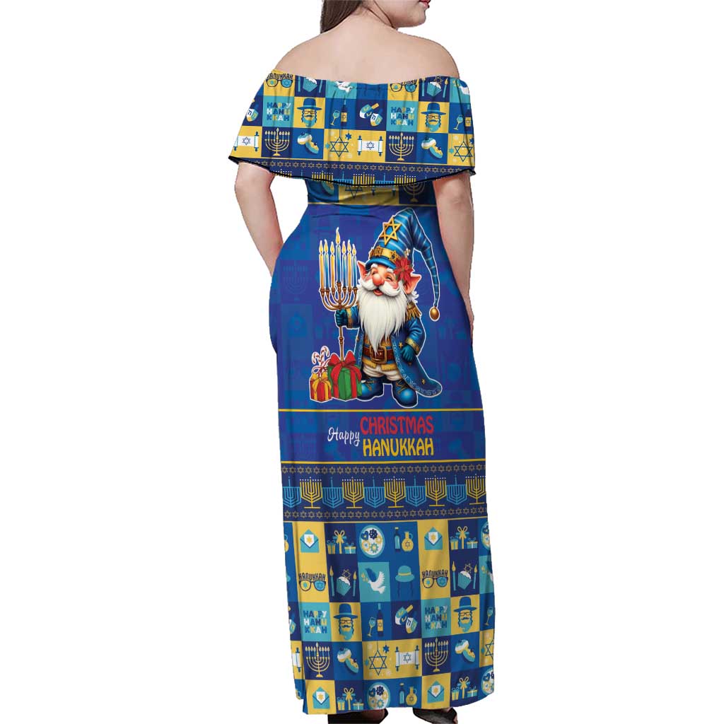 Merry Chrismukkah Family Matching Off Shoulder Maxi Dress and Hawaiian Shirt With Gnome Christmas Hanukkah LT9 - Wonder Print Shop