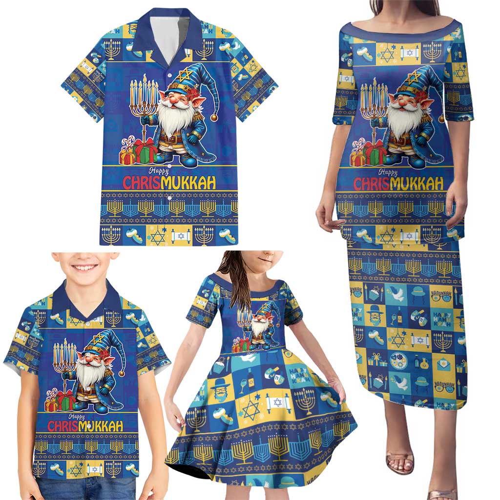 Merry Chrismukkah Family Matching Puletasi and Hawaiian Shirt With Gnome Christmas Hanukkah - Wonder Print Shop