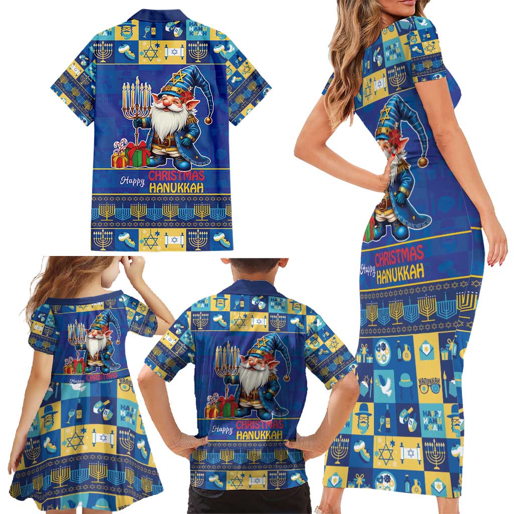 Merry Chrismukkah Family Matching Short Sleeve Bodycon Dress and Hawaiian Shirt With Gnome Christmas Hanukkah - Wonder Print Shop