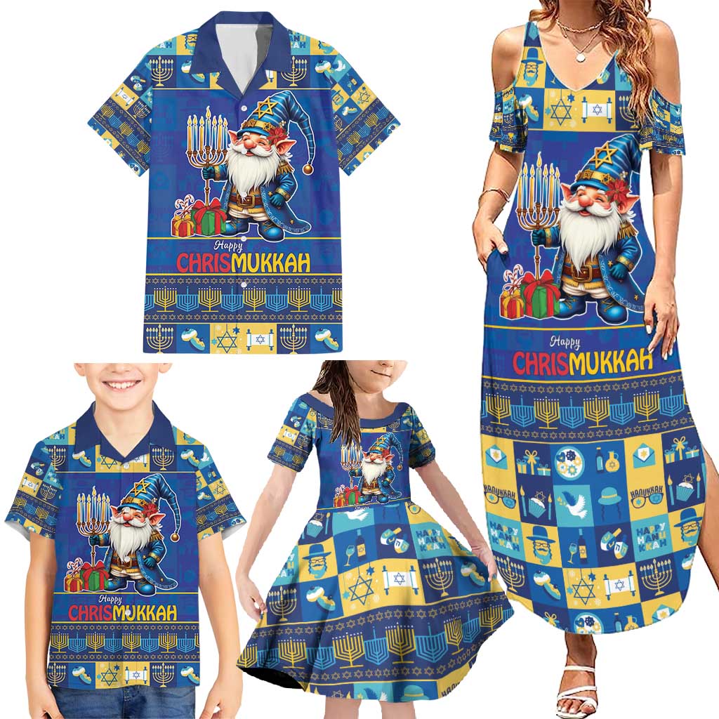 Merry Chrismukkah Family Matching Summer Maxi Dress and Hawaiian Shirt With Gnome Christmas Hanukkah - Wonder Print Shop