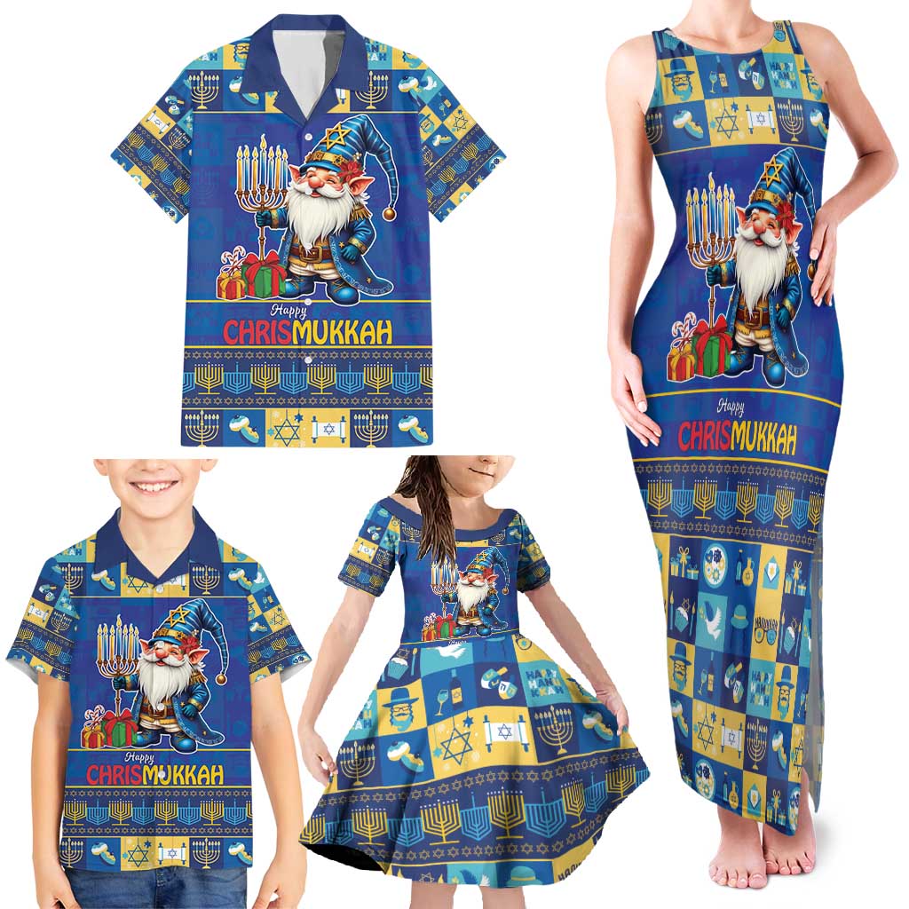Merry Chrismukkah Family Matching Tank Maxi Dress and Hawaiian Shirt With Gnome Christmas Hanukkah - Wonder Print Shop
