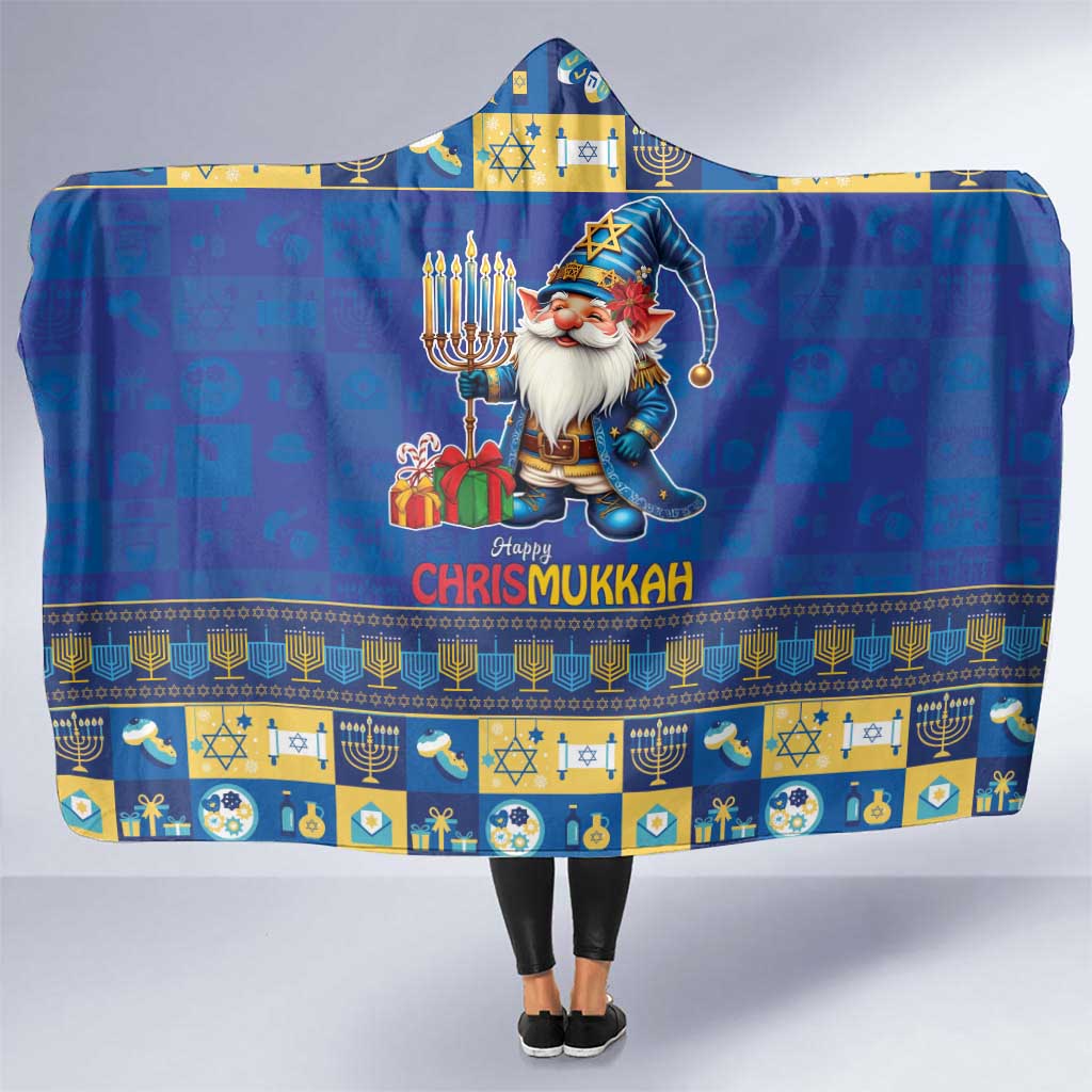 Merry Chrismukkah Hooded Blanket With Gnome Christmas Hanukkah