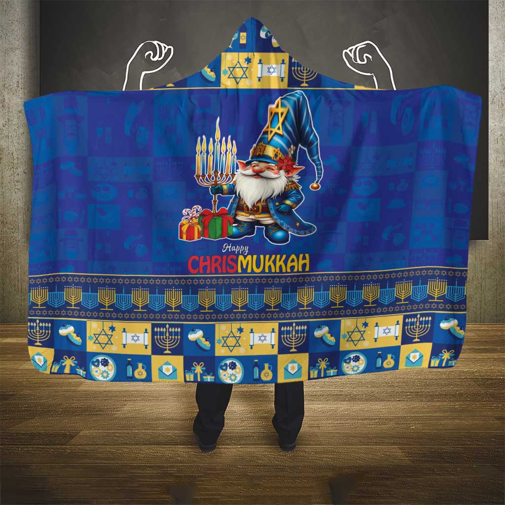 Merry Chrismukkah Hooded Blanket With Gnome Christmas Hanukkah