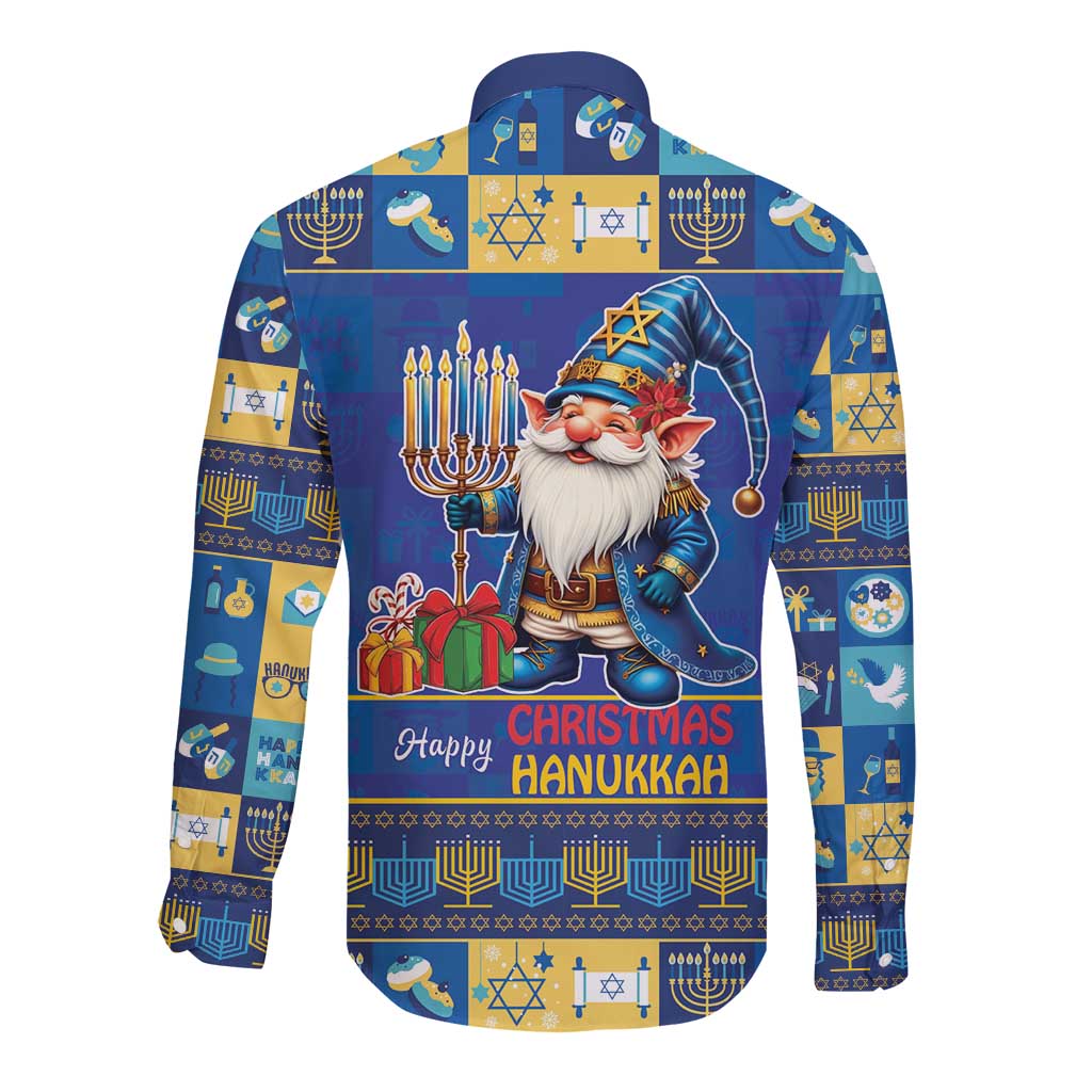 Merry Chrismukkah Long Sleeve Button Shirt With Gnome Christmas Hanukkah - Wonder Print Shop