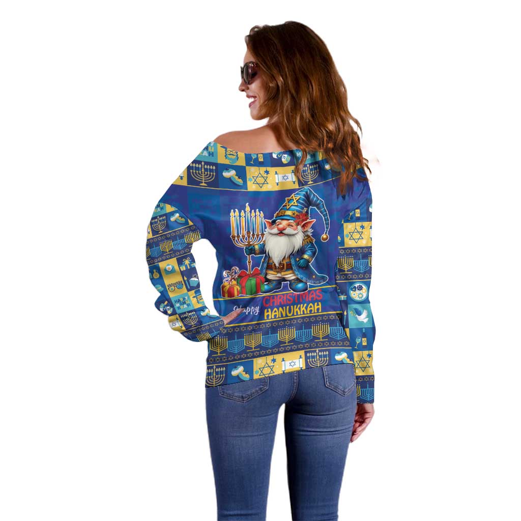 Merry Chrismukkah Off Shoulder Sweater With Gnome Christmas Hanukkah - Wonder Print Shop