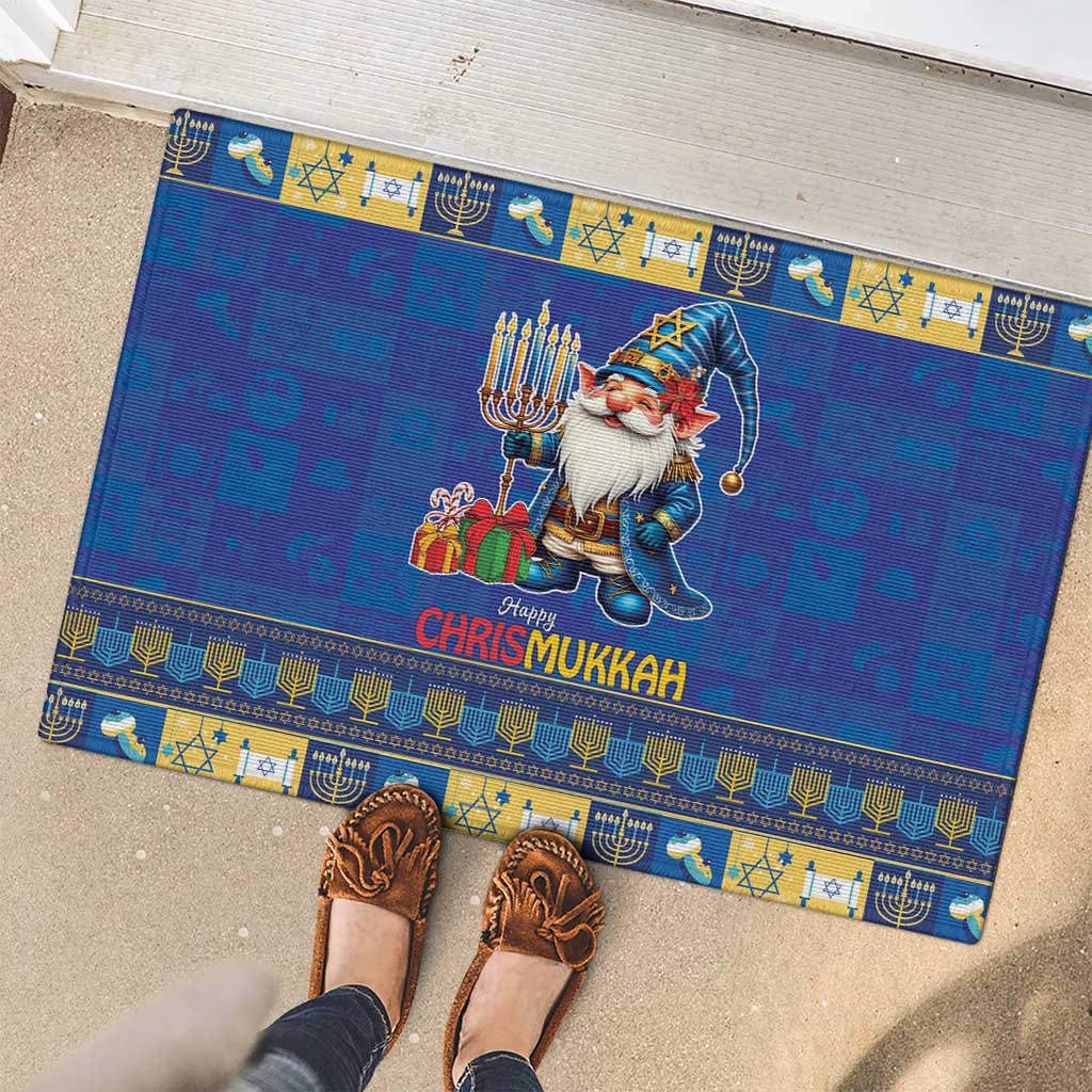 Merry Chrismukkah Rubber Doormat With Gnome Christmas Hanukkah - Wonder Print Shop