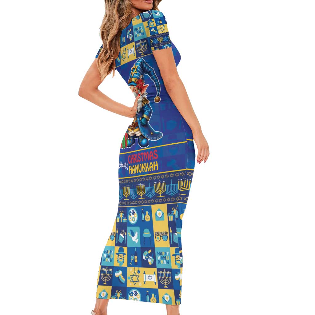 Merry Chrismukkah Short Sleeve Bodycon Dress With Gnome Christmas Hanukkah - Wonder Print Shop