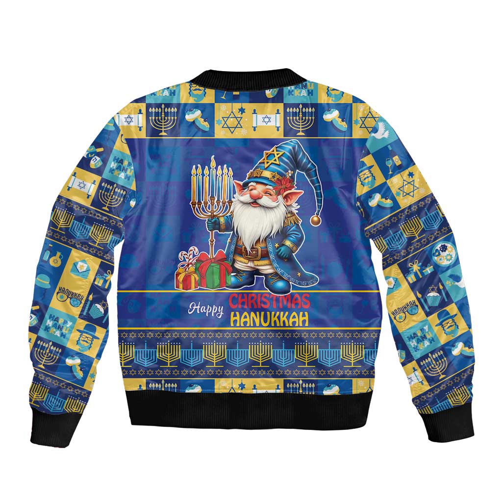 Merry Chrismukkah Sleeve Zip Bomber Jacket With Gnome Christmas Hanukkah - Wonder Print Shop