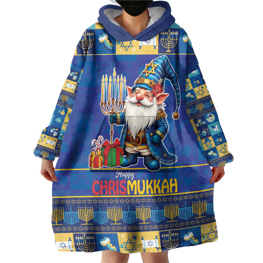 Merry Chrismukkah Wearable Blanket Hoodie With Gnome Christmas Hanukkah - Wonder Print Shop