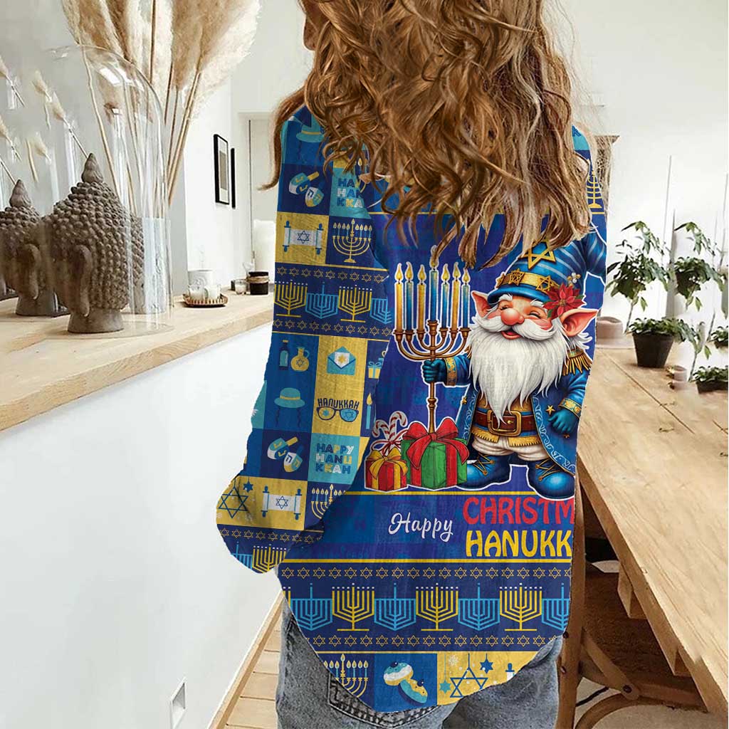 Merry Chrismukkah Women Casual Shirt With Gnome Christmas Hanukkah - Wonder Print Shop