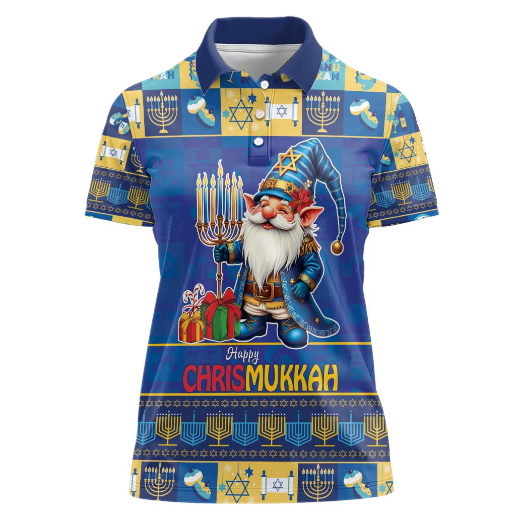 Merry Chrismukkah Women Polo Shirt With Gnome Christmas Hanukkah - Wonder Print Shop