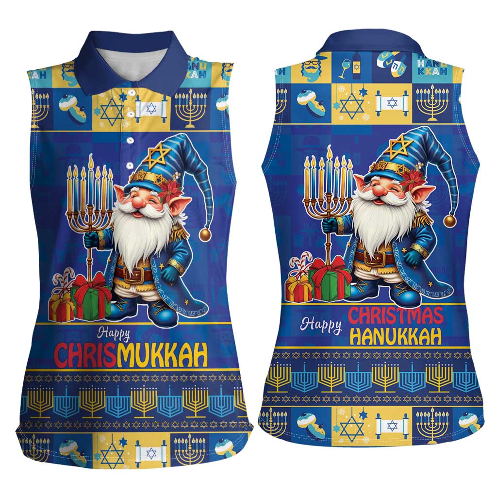 Merry Chrismukkah Women Sleeveless Polo Shirt With Gnome Christmas Hanukkah - Wonder Print Shop