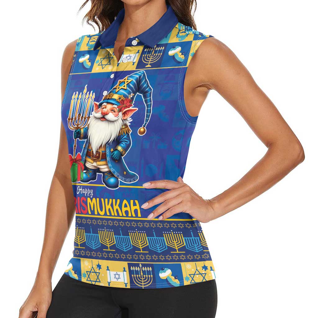 Merry Chrismukkah Women Sleeveless Polo Shirt With Gnome Christmas Hanukkah - Wonder Print Shop