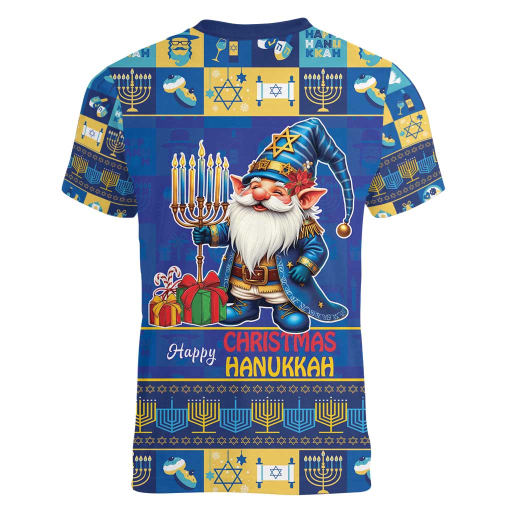 Merry Chrismukkah Women V-Neck T-Shirt With Gnome Christmas Hanukkah - Wonder Print Shop