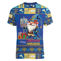 Merry Chrismukkah Women V-Neck T-Shirt With Gnome Christmas Hanukkah - Wonder Print Shop