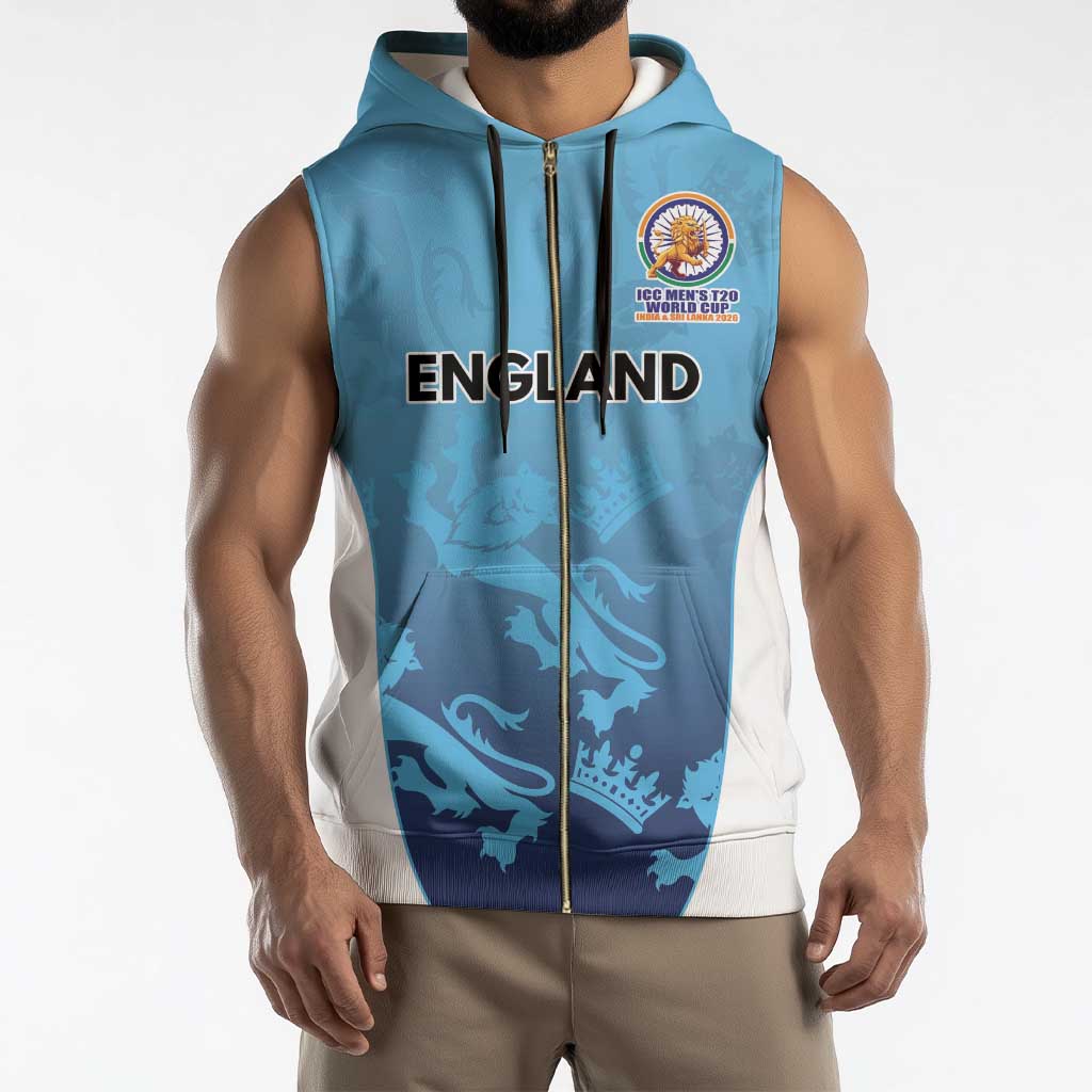 England Cricket Spirit 2026 Sleeveless Zip Hoodie World T20 Edition - Wonder Print Shop