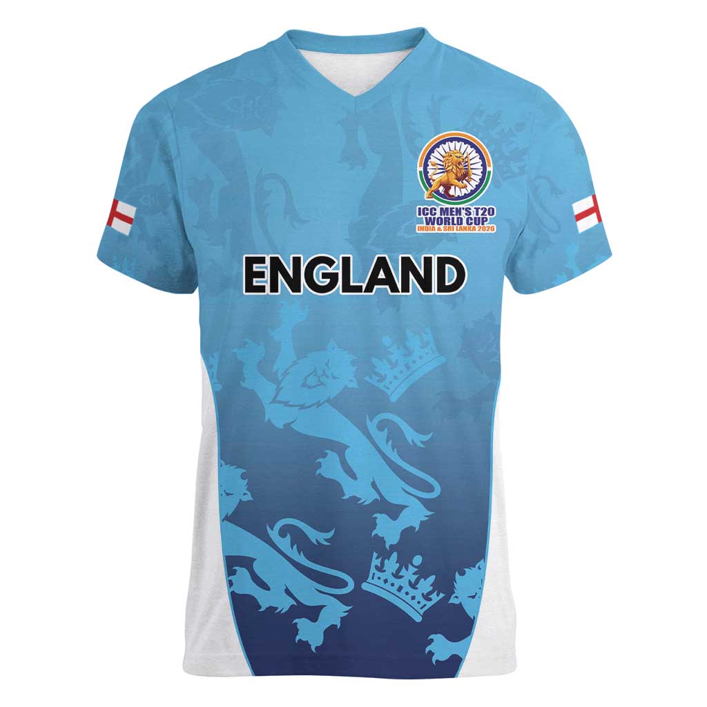 England Cricket Spirit 2026 Women V-Neck T-Shirt World T20 Edition - Wonder Print Shop