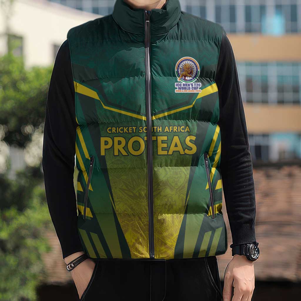 South Africa Cricket Spirit 2026 Sleeveless Puffer Jacket World T20 Edition - Wonder Print Shop