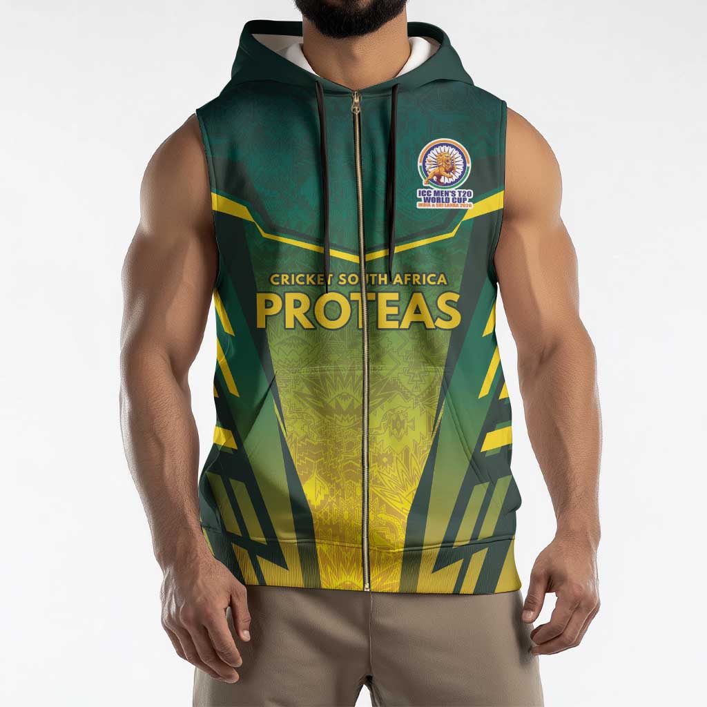 South Africa Cricket Spirit 2026 Sleeveless Zip Hoodie World T20 Edition - Wonder Print Shop