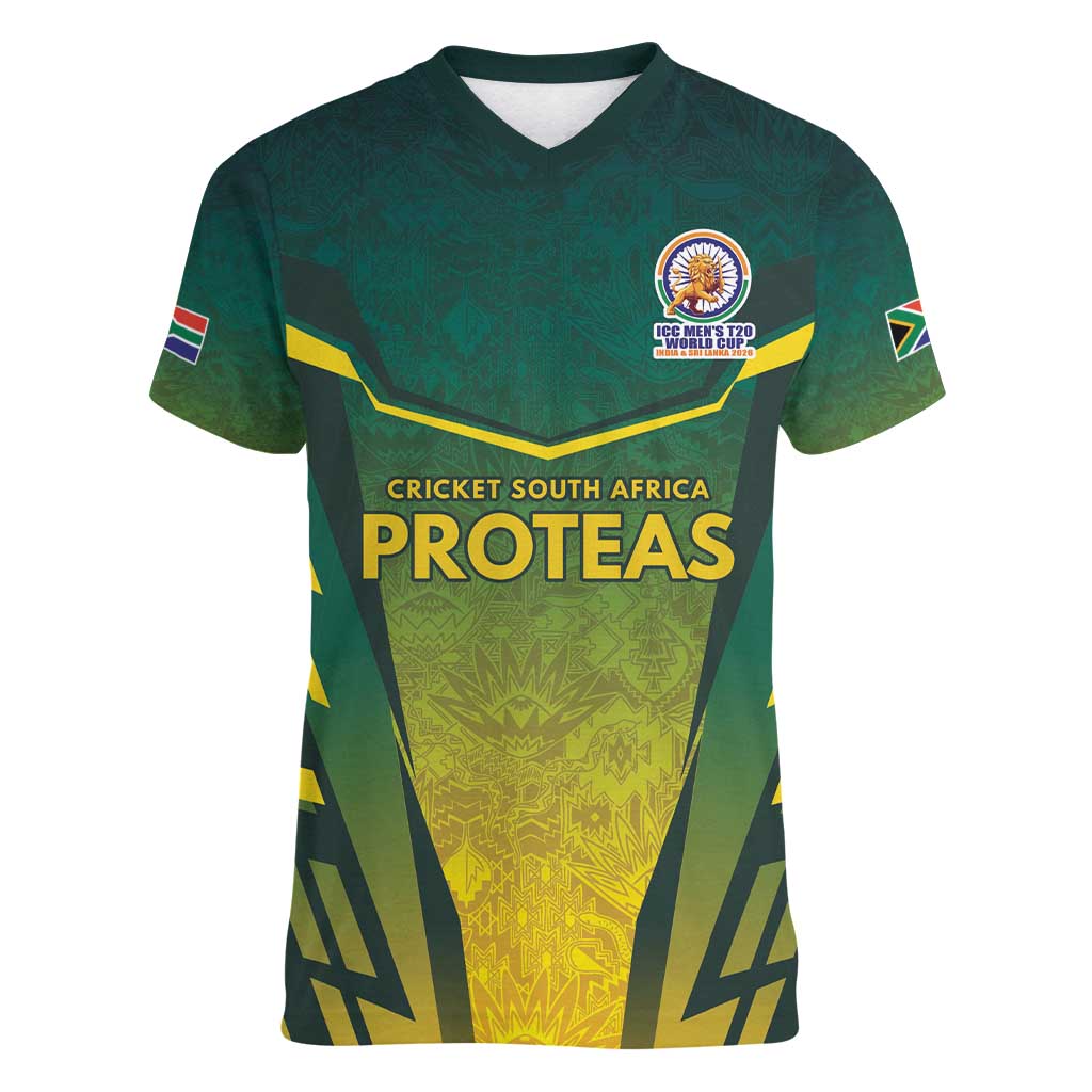 South Africa Cricket Spirit 2026 Women V-Neck T-Shirt World T20 Edition - Wonder Print Shop