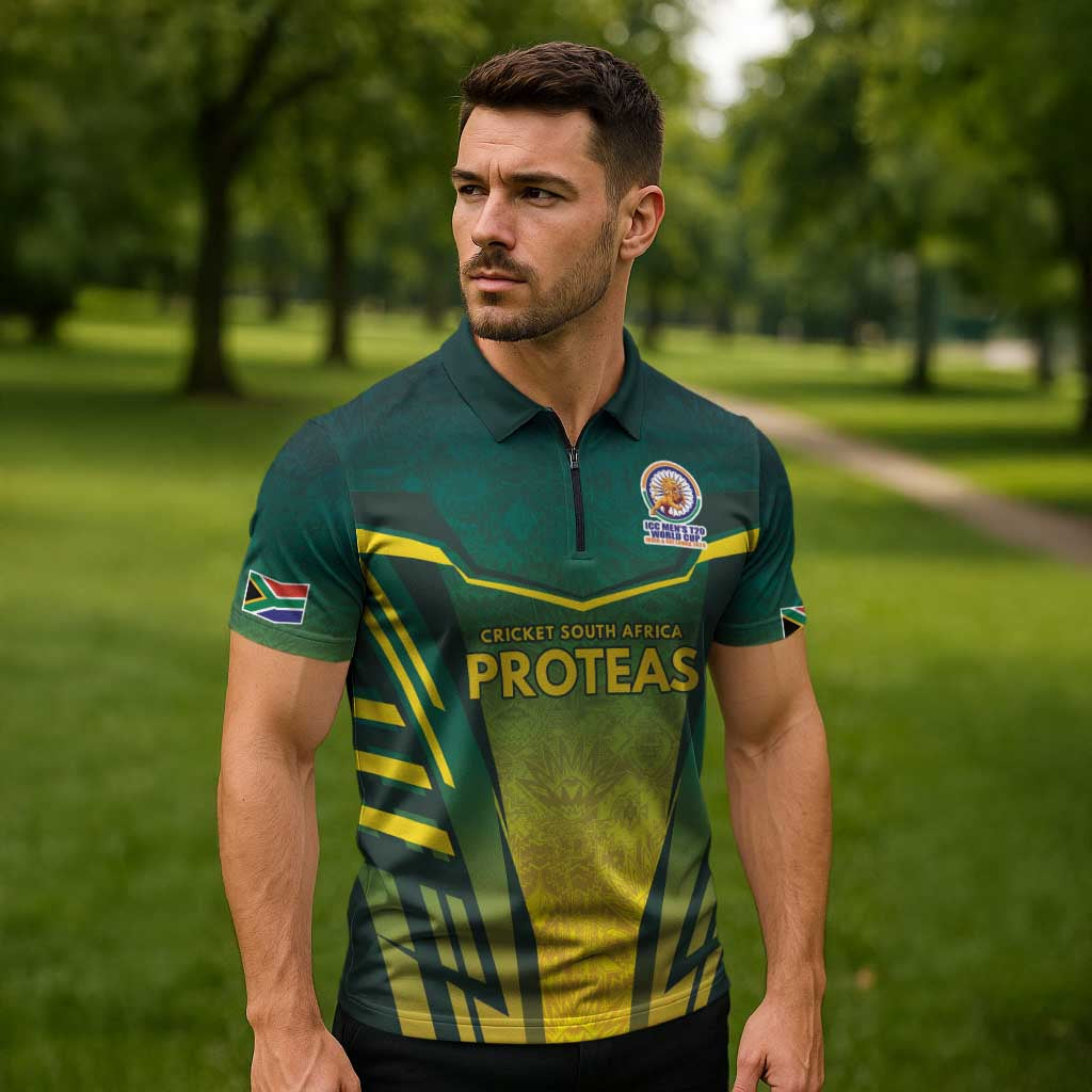 South Africa Cricket Spirit 2026 Zipper Polo Shirt World T20 Edition - Wonder Print Shop