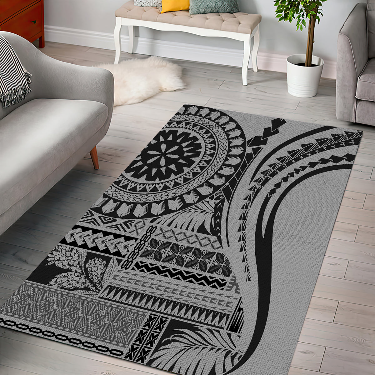 Samoa Siapo Arty Area Rug Black Style LT9 - Wonder Print Shop