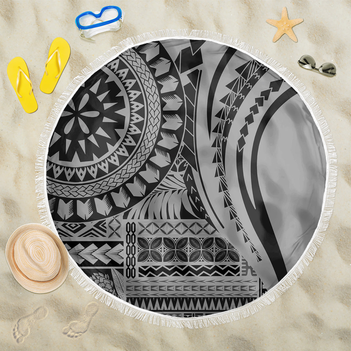 Samoa Siapo Arty Beach Blanket Black Style LT9 - Wonder Print Shop