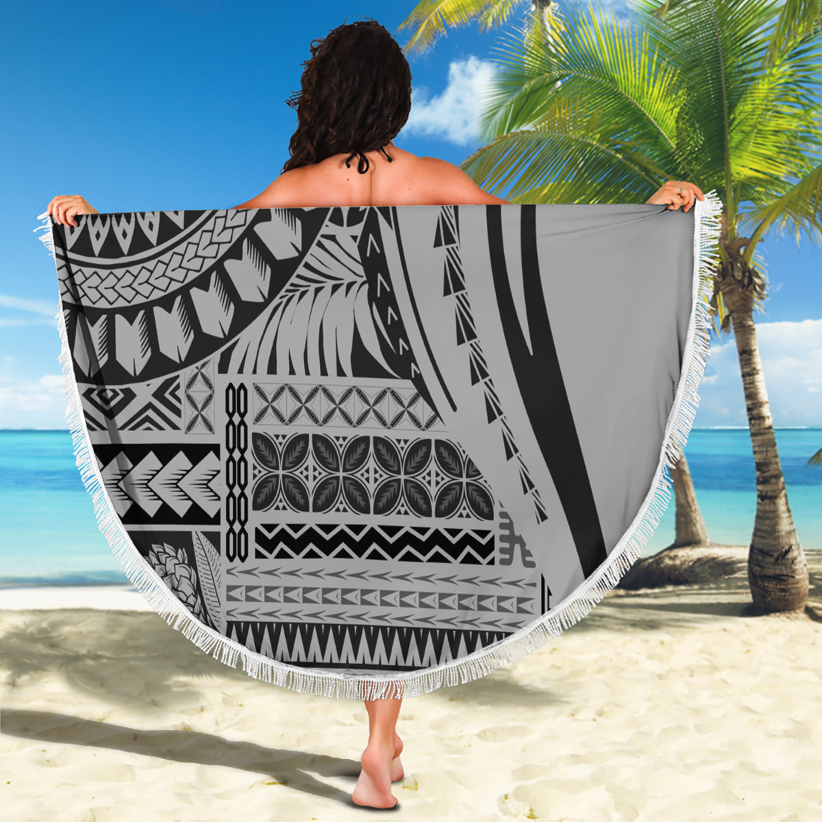 Samoa Siapo Arty Beach Blanket Black Style LT9 - Wonder Print Shop