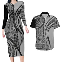 Samoa Siapo Arty Couples Matching Long Sleeve Bodycon Dress and Hawaiian Shirt Black Style LT9 - Wonder Print Shop