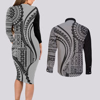 Samoa Siapo Arty Couples Matching Long Sleeve Bodycon Dress and Long Sleeve Button Shirt Black Style LT9 - Wonder Print Shop
