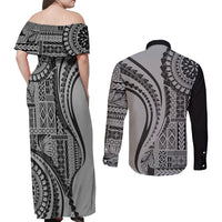 Samoa Siapo Arty Couples Matching Off Shoulder Maxi Dress and Long Sleeve Button Shirt Black Style LT9 - Wonder Print Shop