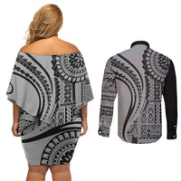 Samoa Siapo Arty Couples Matching Off Shoulder Short Dress and Long Sleeve Button Shirt Black Style LT9 - Wonder Print Shop