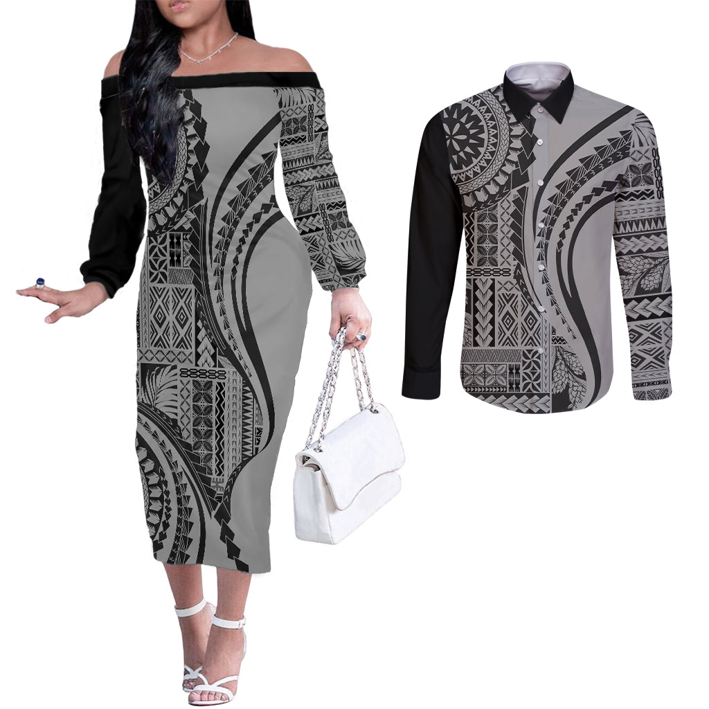 samoa-siapo-arty-couples-matching-off-the-shoulder-long-sleeve-dress-and-long-sleeve-button-shirt-black-style