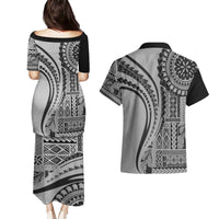 Samoa Siapo Arty Couples Matching Puletasi Dress and Hawaiian Shirt Black Style LT9 - Wonder Print Shop