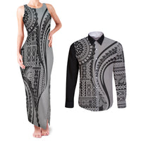 Samoa Siapo Arty Couples Matching Tank Maxi Dress and Long Sleeve Button Shirt Black Style LT9 - Wonder Print Shop