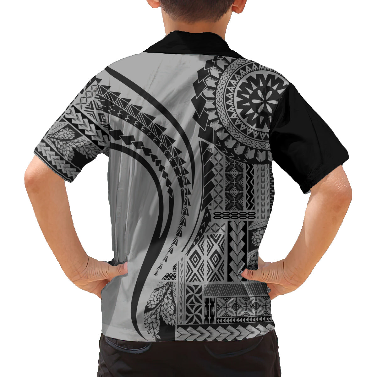 Samoa Siapo Arty Family Matching Long Sleeve Bodycon Dress and Hawaiian Shirt Black Style LT9 - Wonder Print Shop