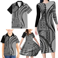Samoa Siapo Arty Family Matching Long Sleeve Bodycon Dress and Hawaiian Shirt Black Style LT9 - Wonder Print Shop