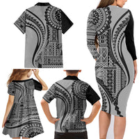 Samoa Siapo Arty Family Matching Long Sleeve Bodycon Dress and Hawaiian Shirt Black Style LT9 - Wonder Print Shop