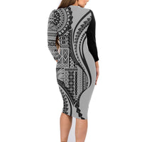 Samoa Siapo Arty Family Matching Long Sleeve Bodycon Dress and Hawaiian Shirt Black Style LT9 - Wonder Print Shop