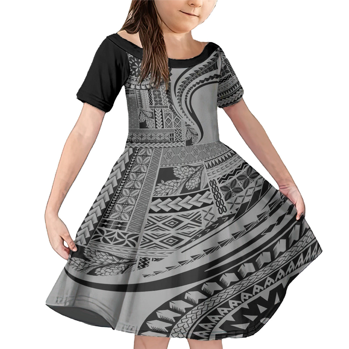 Samoa Siapo Arty Family Matching Mermaid Dress and Hawaiian Shirt Black Style LT9 - Wonder Print Shop