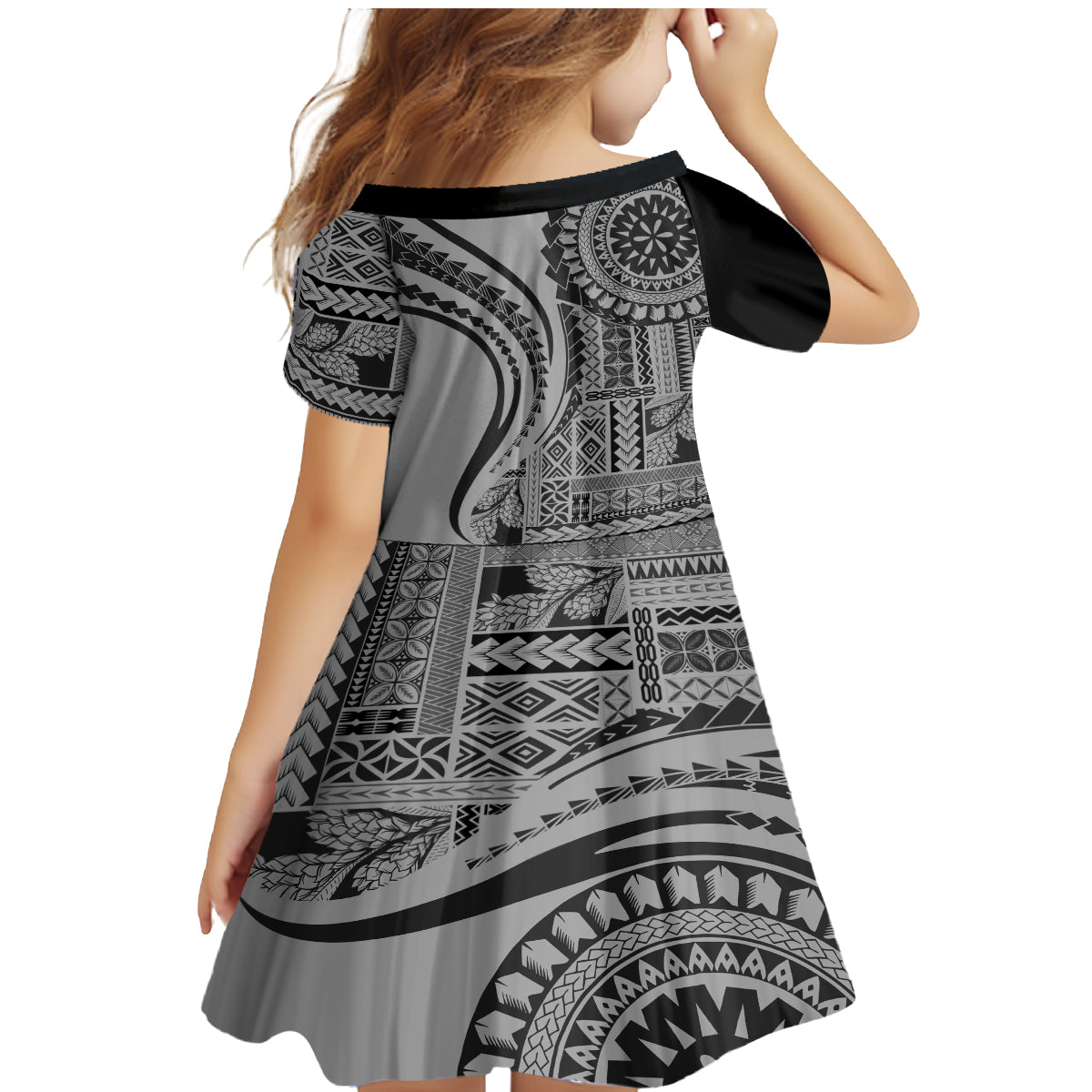Samoa Siapo Arty Family Matching Mermaid Dress and Hawaiian Shirt Black Style LT9 - Wonder Print Shop