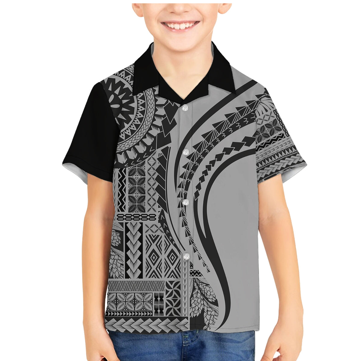 Samoa Siapo Arty Family Matching Mermaid Dress and Hawaiian Shirt Black Style LT9 - Wonder Print Shop