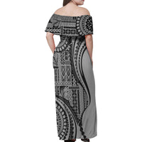 Samoa Siapo Arty Family Matching Off Shoulder Maxi Dress and Hawaiian Shirt Black Style LT9 - Wonder Print Shop