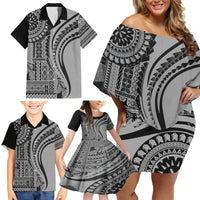 Samoa Siapo Arty Family Matching Off Shoulder Short Dress and Hawaiian Shirt Black Style LT9 - Wonder Print Shop