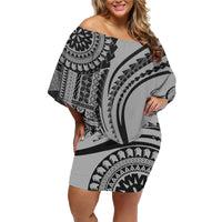 Samoa Siapo Arty Family Matching Off Shoulder Short Dress and Hawaiian Shirt Black Style LT9 - Wonder Print Shop