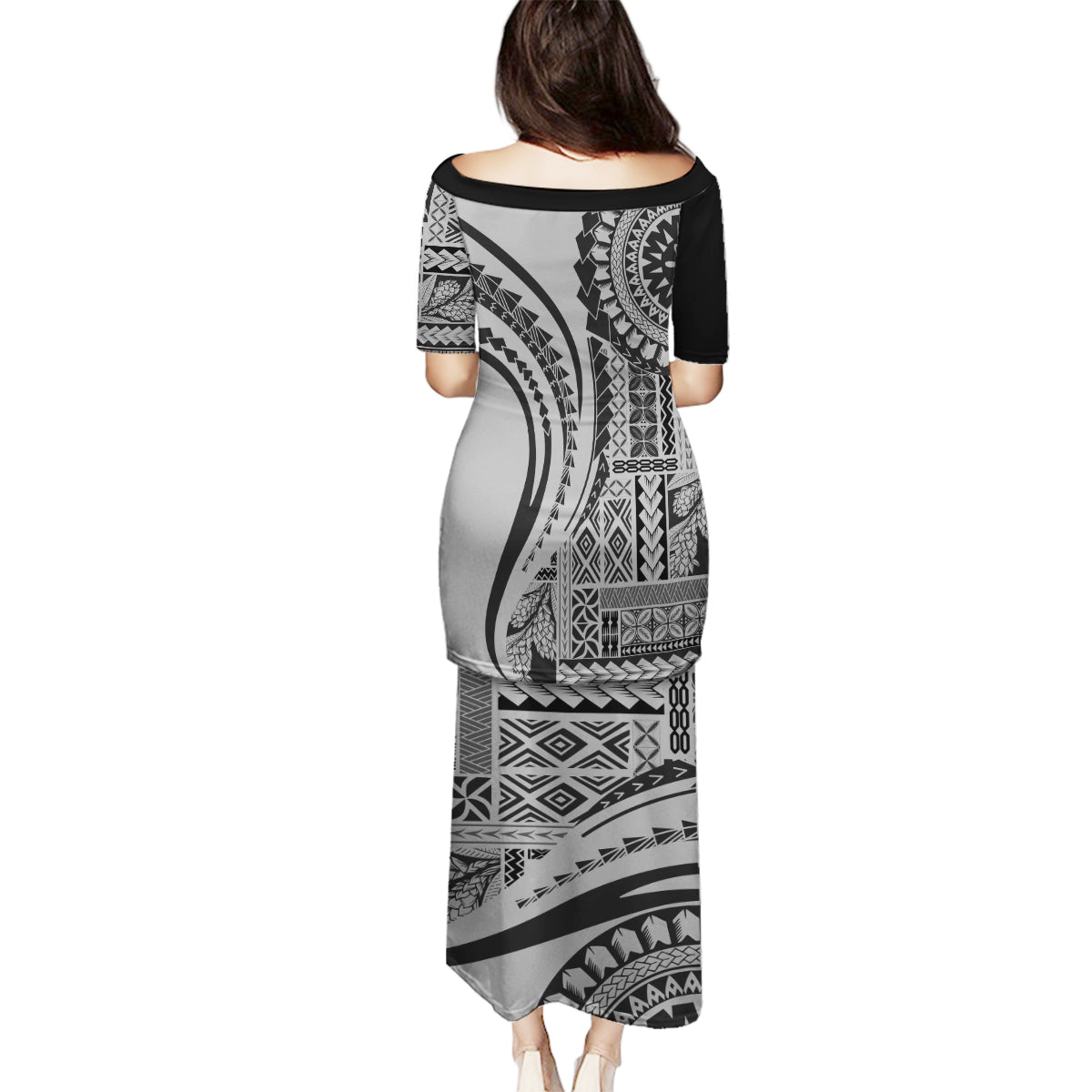 Samoa Siapo Arty Family Matching Puletasi Dress and Hawaiian Shirt Black Style - Wonder Print Shop